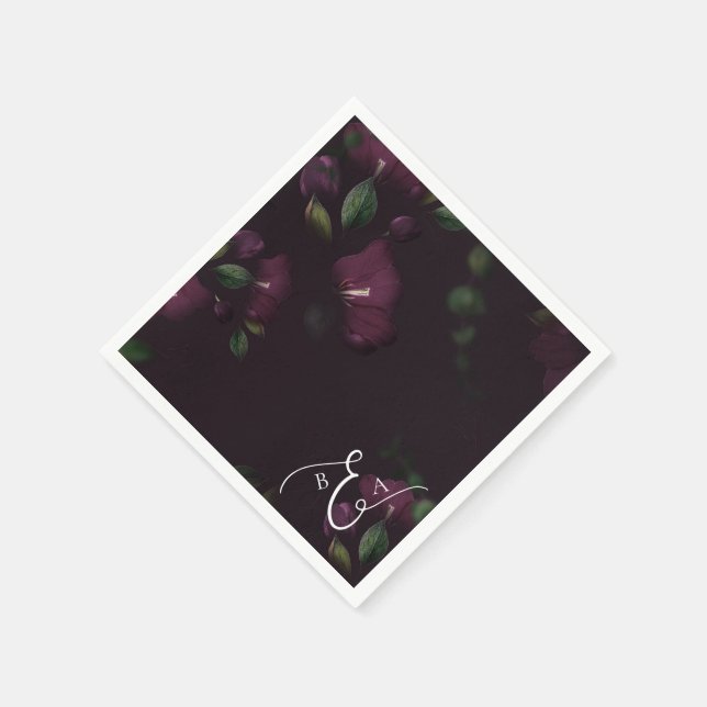 Moody Purple Bloom Grunge Wedding  Napkin (Corner)