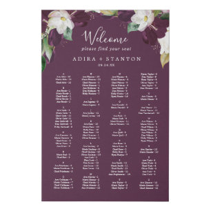 Moody Purple Bloom Plum Alphabetical Seating Chart Faux Canvas Print