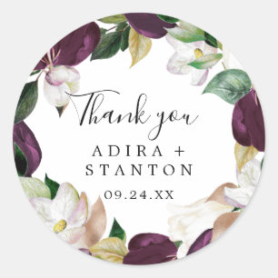 Moody Purple Bloom Thank You Wedding Favour Sticke Classic Round Sticker