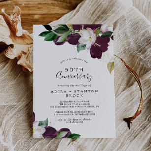 Moody Purple Blooms 50th Wedding Anniversary Invitation