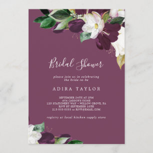 Moody Purple Blooms   Berry Bridal Shower Invitation