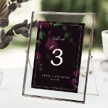 Moody Purple Blooms | Black Pattern Table Number<br><div class="desc">This moody purple blooms black pattern table number is perfect for a modern wedding. The elegant floral design features dark plum purple tulip flowers with emerald green leaves. The card prints on the front and back (double-sided). Items are printed exactly as they appear on your screen when you add to...</div>