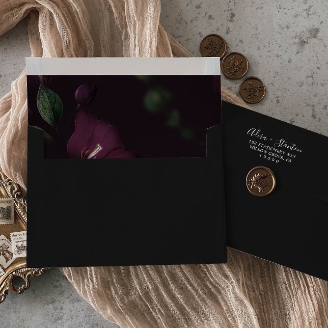 Moody Purple Blooms | Black Pattern Wedding Envelope (Creator Uploaded)