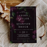 Moody Purple Blooms | Black Pattern Wedding Invitation<br><div class="desc">This moody purple blooms black pattern wedding invitation is perfect for a modern wedding. The elegant floral design features dark plum purple tulip flowers with emerald green leaves.</div>