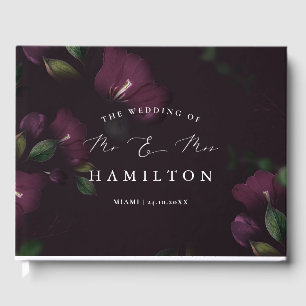 Moody Purple Blooms Calligraphy Wedding Guest Book