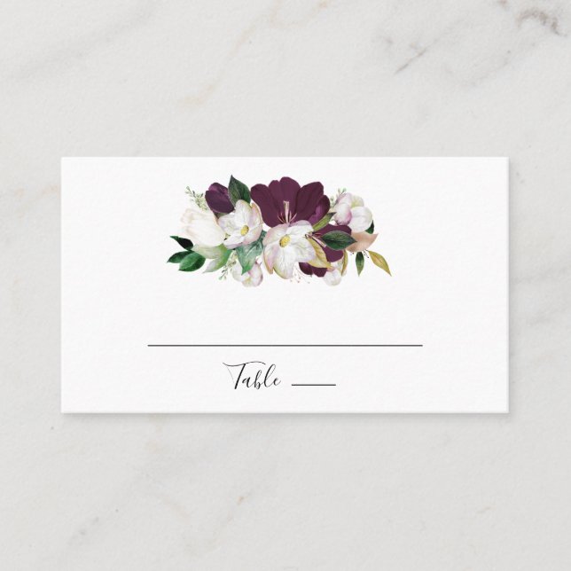 Moody Purple Blooms Flat Wedding Place Card (Front)