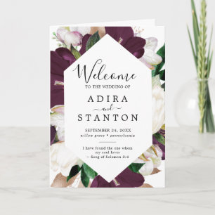 Moody Purple Blooms Folded Wedding Programme