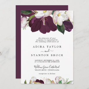 Moody Purple Blooms Formal Wedding Invitation