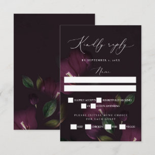 Moody Purple Blooms Gothic Wedding RSVP Card