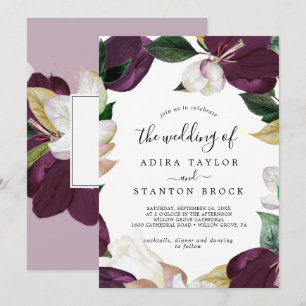 Moody Purple Blooms Lilac Back Wedding Invitation