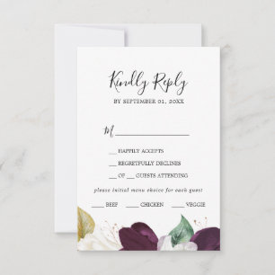 Moody Purple Blooms Menu Choice RSVP Card