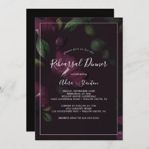 Moody Purple Blooms Pattern Rehearsal Dinner Invitation
