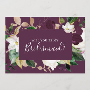 Moody Purple Blooms Plum Bridesmaid Proposal Card