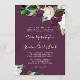 Moody Purple Blooms   Plum Traditional Wedding Invitation