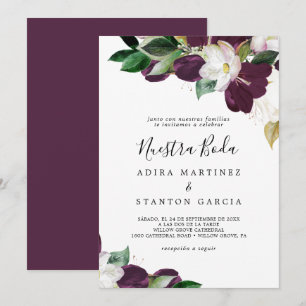 Moody Purple Blooms Spanish Nuestra Boda Invitation