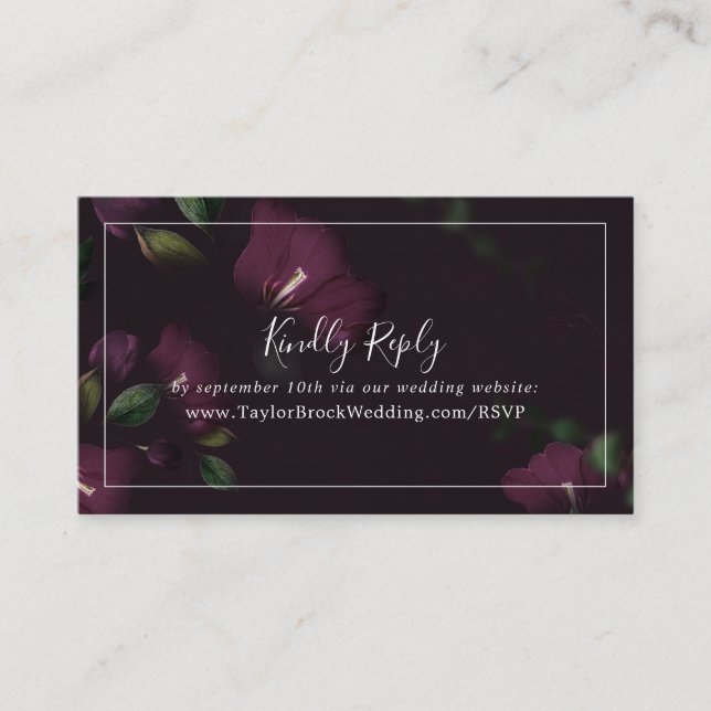 Moody Purple Blooms Wedding Website RSVP Enclosure Card (Front)