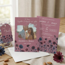Moody Purple & Blue Floral Wedding Invitation