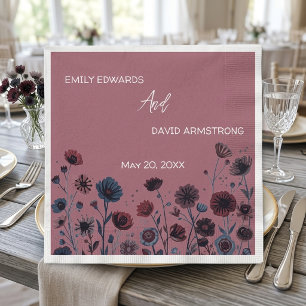 Moody Purple & Blue Floral Wedding Napkins