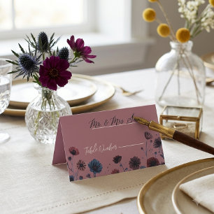 Moody Purple & Blue Floral Wedding Place Cards