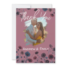 Moody Purple &Blue Floral Wedding Thank You Card