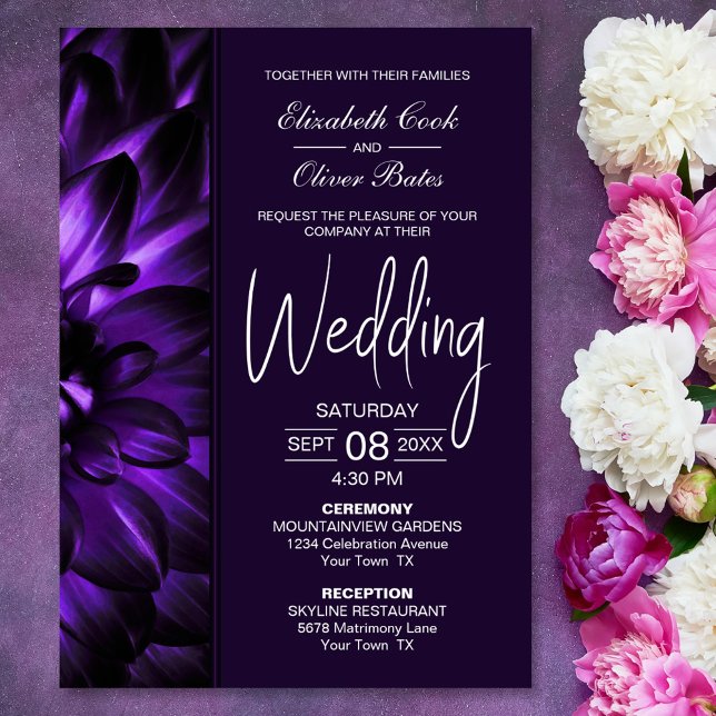 Moody Purple Floral Wedding Invitation (Creator Uploaded)