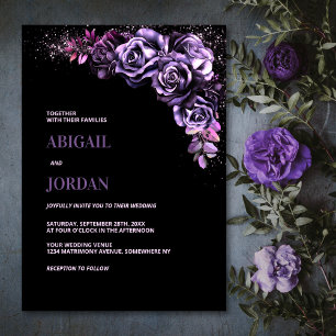 Moody Purple Floral Wedding Invitation