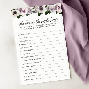 Moody Purple Floral Who Knows The Bride Best Game