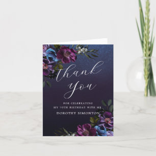 Moody Purple Flowers 70th Birthday Thank You Card
