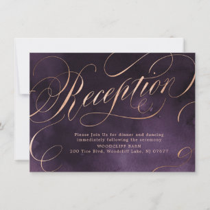 Moody purple gold calligraphy wedding reception invitation
