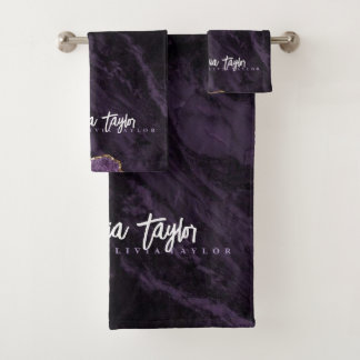 Moody Purple Gold Marble bath towel