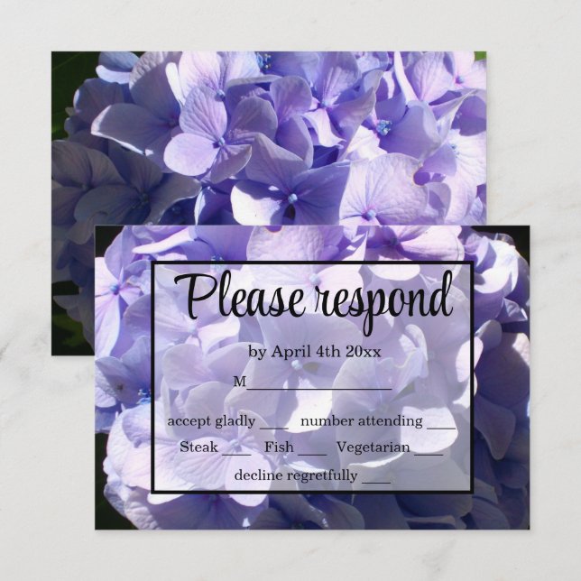 Moody Purple hydrangea purple flower purple floral RSVP Card (Front/Back)