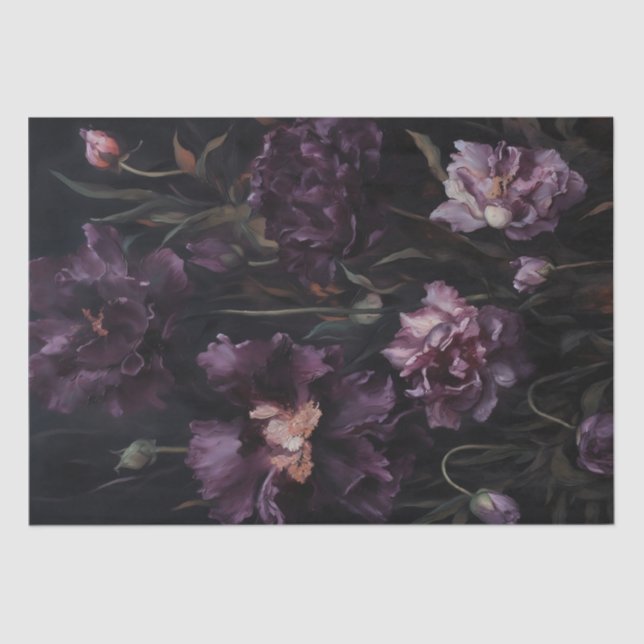 Moody Purple Lilies Florals Decoupage Gift Wrap Tissue Paper (Front)