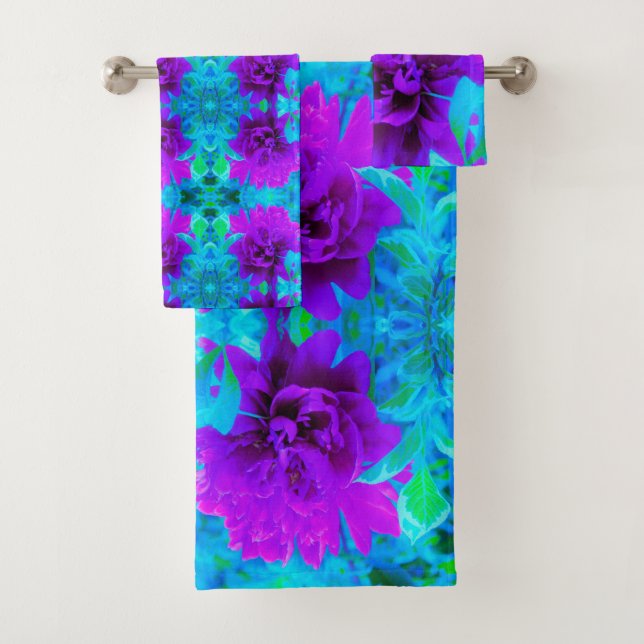 Moody Purple Peony with Beautiful Foliage Bath Towel Set (Insitu)