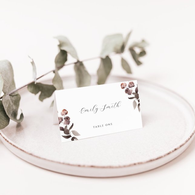 Moody Purple Rose Folded Wedding Place Card (Creator Uploaded)