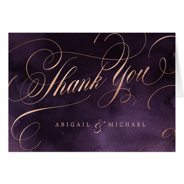 Moody purple rose gold calligraphy thank you (Front Horizontal)