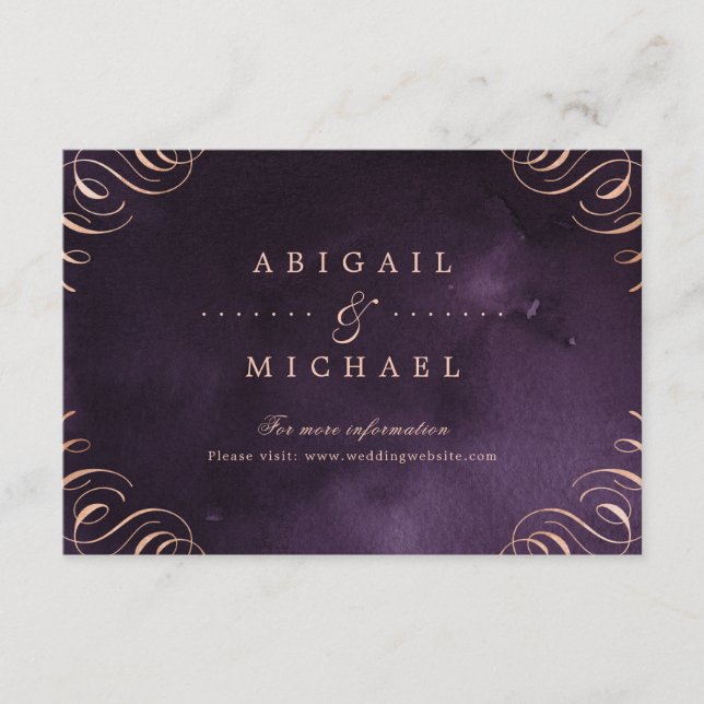 Moody purple rose gold calligraphy wedding insert (Front)