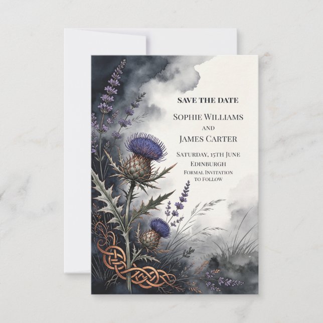 Moody Purple Thistle Copper Celtic Save The Date (Front)