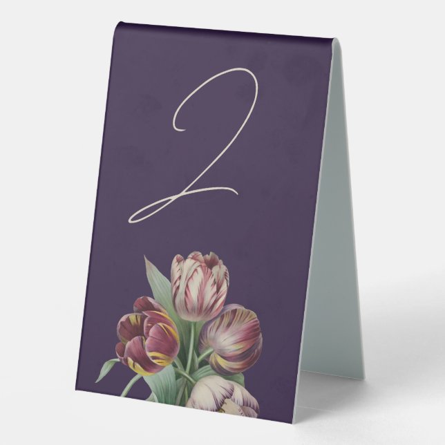 Moody Purple Tulips Wedding Table Number (Back)