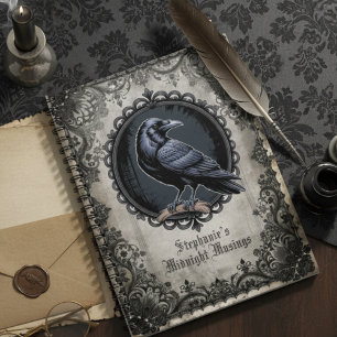 Moody Raven Gothic Dark Academia Floral Notebook
