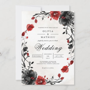 Moody Red Floral Romantic Wedding Invitation