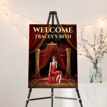 Moody Red Gold Gatsby Carnival Welcome Sign