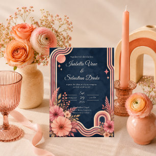 Moody Retro Floral Wedding Invitation