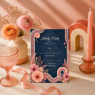 Moody Retro Floral Wedding RSVP Card