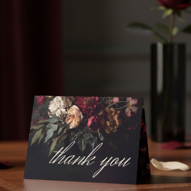 Moody Romantic Dark Floral Gothic Photo Wedding Thank You Card (Creator Uploaded)