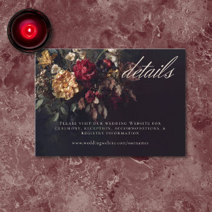 Moody Romantic Dark Floral Gothic Wedding Details Enclosure Card