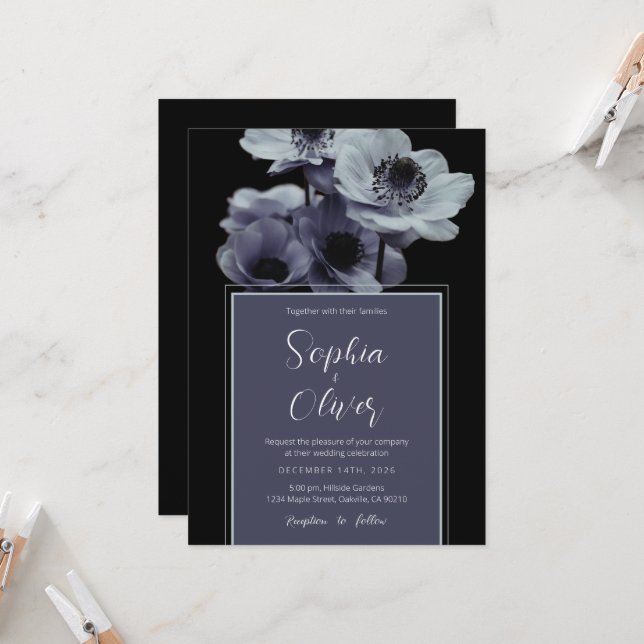 Moody Romantic Dark Floral Gothic Wedding  Invitation (Front/Back In Situ)