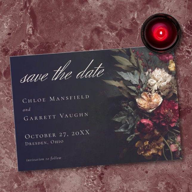 Moody Romantic Dark Floral Gothic Wedding Save The Date (Creator Uploaded)