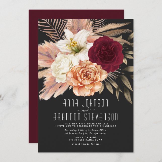 Moody Romantic Floral Wedding Invitation (Front/Back)
