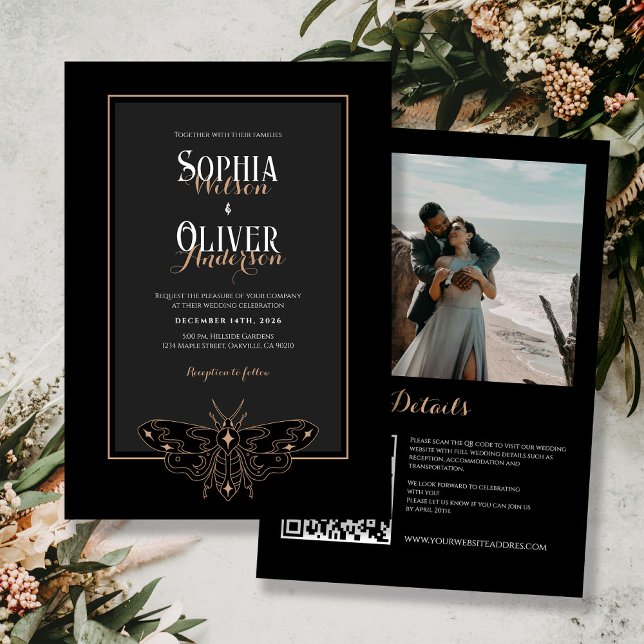 Moody Romantic Gothic All in One Wedding Invitation (Creator Uploaded)