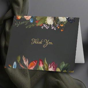 Moody Romantic Gothic Dark Floral Wedding Thank You Card